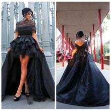 Load image into Gallery viewer, Gothic Sheer Black Prom/Bridal Hi-Lo Tailor Made Sweep Train Maxi Gown Free Shipping - A Thrifty Bride Shop