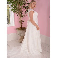 Load image into Gallery viewer, Beautiful  Bridal Dress Plus Size with Cap Sleeves and Beaded Sash Free Shipping - A Thrifty Bride Shop