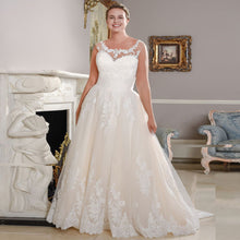 Load image into Gallery viewer, New Arrival Scoop Neck Plus Size Sleeveless Lace Applique A-line Bridal Gown Free Shipping - A Thrifty Bride Shop