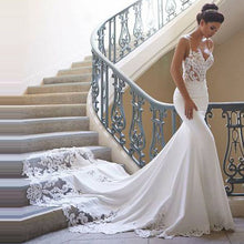 Load image into Gallery viewer, Romantic Mermaid Wedding Dresses Spaghetti Straps See Through Robe de Mariage White/Ivory Lace Bridal Gown Customized 2019 - A Thrifty Bride Shop