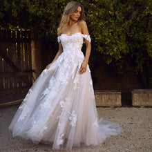 Load image into Gallery viewer, The Sales Rack-Lace Bridal Dress  with off the shoulders appliques A Line Princess style Free Shipping - A Thrifty Bride Shop