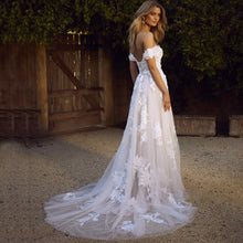 Load image into Gallery viewer, The Sales Rack-Lace Bridal Dress  with off the shoulders appliques A Line Princess style Free Shipping - A Thrifty Bride Shop