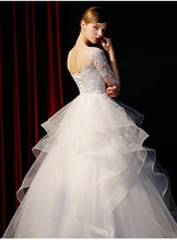 Load image into Gallery viewer, Robe De Marie Ruffles Lace Tulle Ball Gown Wedding Dress  With Sleeves Corset Back Custom Made Free Shipping - A Thrifty Bride Shop