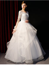Load image into Gallery viewer, Robe De Marie Ruffles Lace Tulle Ball Gown Wedding Dress  With Sleeves Corset Back Custom Made Free Shipping - A Thrifty Bride Shop