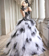 Load image into Gallery viewer, Black  Gothic Bridal Ball Gown  Sweetheart Corset Back Ruffles Big Tulle Skirt Free Shipping - A Thrifty Bride Shop