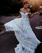 Load image into Gallery viewer, Sexy Lace Wedding Dress Off  The Shoulder And See Through With Full Skirt Free Shipping - A Thrifty Bride Shop