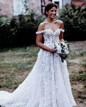 Load image into Gallery viewer, Sexy Lace Wedding Dress Off  The Shoulder And See Through With Full Skirt Free Shipping - A Thrifty Bride Shop