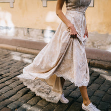 Load image into Gallery viewer, The Sales Rack-Vintage Champagne Lace Bohemian Bride Dress A Line Cap Sleeve With Sexy Back - A Thrifty Bride Shop