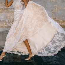 Load image into Gallery viewer, The Sales Rack-Vintage Champagne Lace Bohemian Bride Dress A Line Cap Sleeve With Sexy Back - A Thrifty Bride Shop