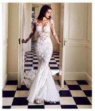 Load image into Gallery viewer, Stunning Mermaid Wedding Dress with Long Sleeves Appliques See Through White Ivory Very Sexy Also Features Sweep Train