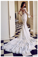Load image into Gallery viewer, Stunning Mermaid Wedding Dress with Long Sleeves Appliques See Through White Ivory Very Sexy Also Features Sweep Train