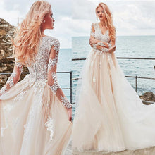 Load image into Gallery viewer, Exquisite Tulle V-neck A-line Wedding Dress With Lace Appliques Elegant Tulle Long Skirt - A Thrifty Bride Shop