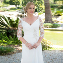 Load image into Gallery viewer, Modest Plus Size Wed Bridal  Custom Made Beaded V-neck Chiffon Gown with 3/4 Sleeves Robe de Mariee - A Thrifty Bride Shop