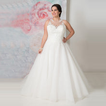 Load image into Gallery viewer, Elegant O-neck Plus Size Bridal Dress Custom Made See Through Organza Appliqued A-line - A Thrifty Bride Shop
