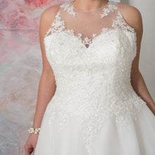 Load image into Gallery viewer, Elegant O-neck Plus Size Bridal Dress Custom Made See Through Organza Appliqued A-line - A Thrifty Bride Shop