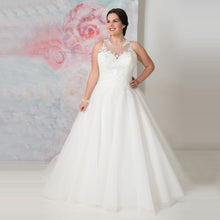 Load image into Gallery viewer, Elegant O-neck Plus Size Bridal Dress Custom Made See Through Organza Appliqued A-line - A Thrifty Bride Shop