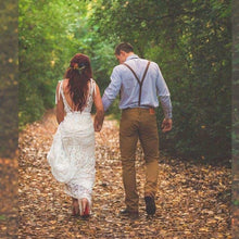 Load image into Gallery viewer, Gorgeous Deep V-neck Lace Mermaid Bridal Dress Custom Made Robe de Mariee Backless Long Train - A Thrifty Bride Shop