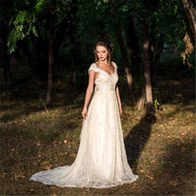 Load image into Gallery viewer, Princess Wedding Dress Off Shoulder With Applique Lace Flows Elegantly Free Shipping - A Thrifty Bride Shop