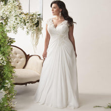 Load image into Gallery viewer, Plus Size Bridal Dress Cap Sleeve Lace Applique And Chiffon - A Thrifty Bride Shop