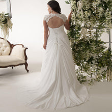 Load image into Gallery viewer, Plus Size Bridal Dress Cap Sleeve Lace Applique And Chiffon - A Thrifty Bride Shop