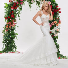 Load image into Gallery viewer, Elegant Mermaid Wedding Dress Floor Length With Ruffled Lace Train Free Shipping - A Thrifty Bride Shop