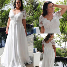 Load image into Gallery viewer, Brilliant Tulle &amp; Chiffon V-Neck A-line Plus Size Bridal Dress With Beaded Lace Appliques Floor Length - A Thrifty Bride Shop
