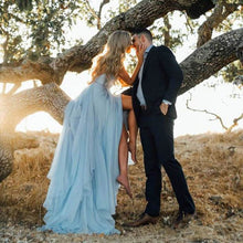Load image into Gallery viewer, Subtle Yet Sexy Beach Ceremony Dress A Line Bodice Backless With Thigh High Split Made in Chiffon Has A Features Train