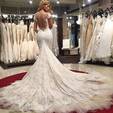Load image into Gallery viewer, Vintage Style Wedding Dress Mermaid With Illusion Back Embellished Lace Gown Handmade Sweep Train Free Shipping - A Thrifty Bride Shop
